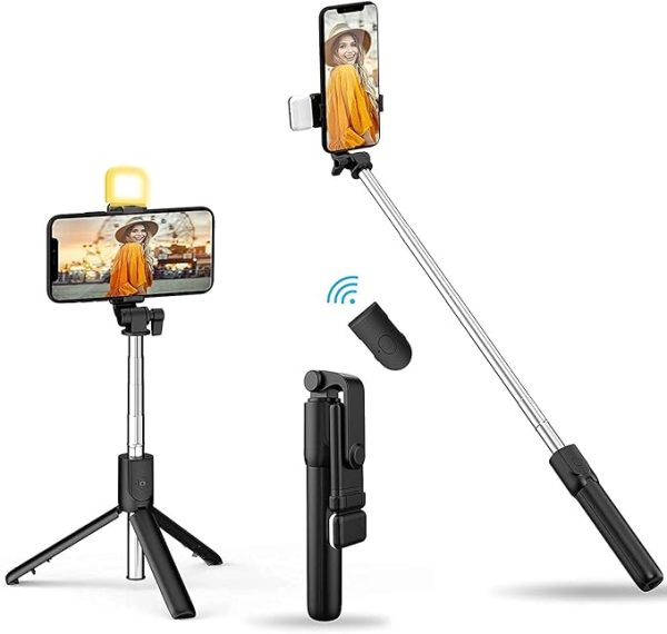DADNSON R1 Selfie Stick, Extendable Tripod Stand,Wireless Bluetooth Remote 101 Monopod  (Black, Supports Up to 300 g)