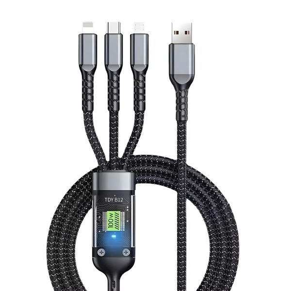VEROX 100W 3 in 1 charging cable for Type c, Micro USB, Lightning Fast Charging Cable Data Transfer Ideal for SmartPhone, Tablet, Laptop or Any Compatible Devices- Black - Image 2