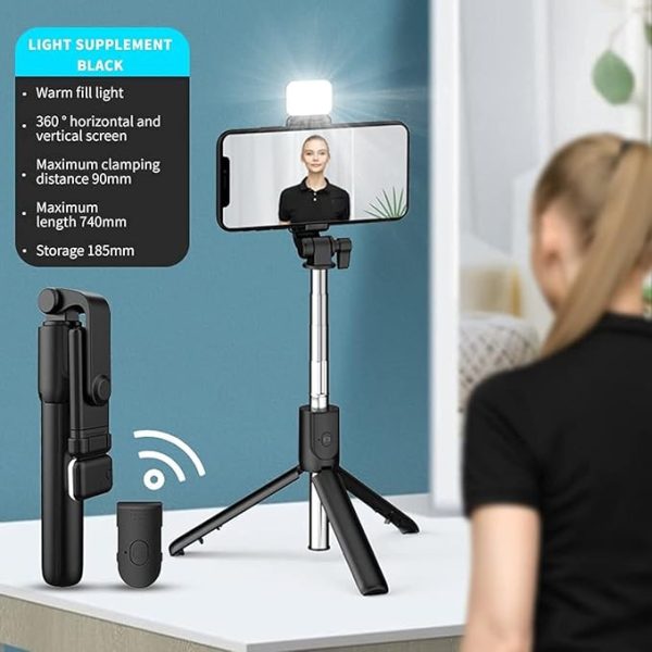 DADNSON R1 Selfie Stick, Extendable Tripod Stand,Wireless Bluetooth Remote 101 Monopod  (Black, Supports Up to 300 g) - Image 2