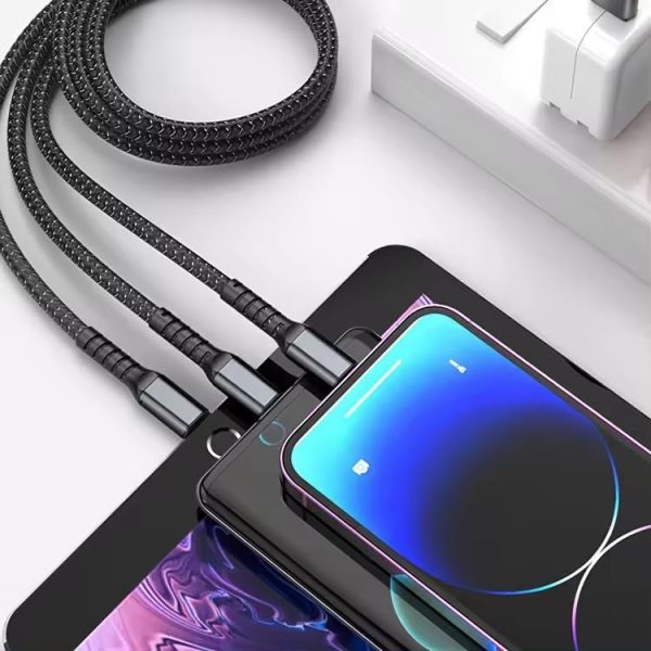 VEROX 100W 3 in 1 charging cable for Type c, Micro USB, Lightning Fast Charging Cable Data Transfer Ideal for SmartPhone, Tablet, Laptop or Any Compatible Devices- Black - Image 3