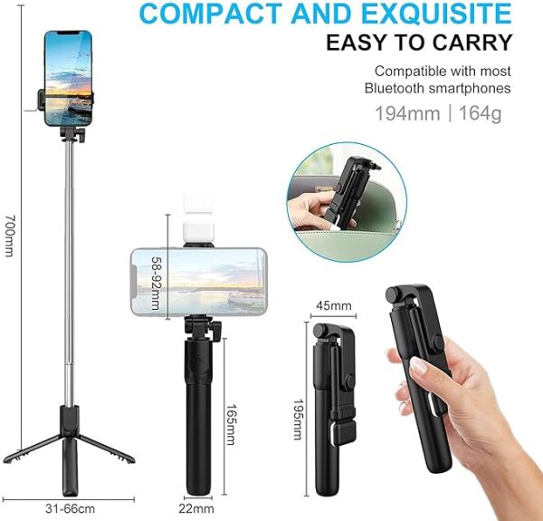 DADNSON R1 Selfie Stick, Extendable Tripod Stand,Wireless Bluetooth Remote 101 Monopod  (Black, Supports Up to 300 g) - Image 3