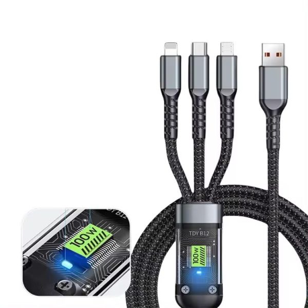 VEROX 100W 3 in 1 charging cable for Type c, Micro USB, Lightning Fast Charging Cable Data Transfer Ideal for SmartPhone, Tablet, Laptop or Any Compatible Devices- Black - Image 4