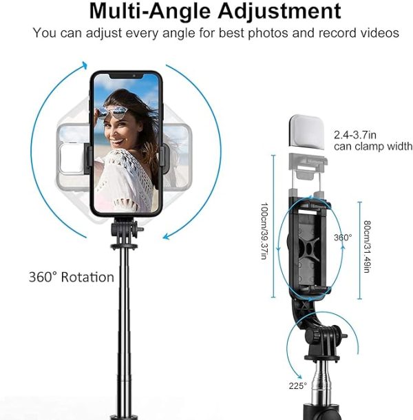 DADNSON R1 Selfie Stick, Extendable Tripod Stand,Wireless Bluetooth Remote 101 Monopod  (Black, Supports Up to 300 g) - Image 5
