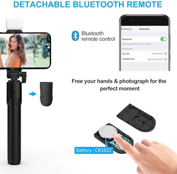 DADNSON R1 Selfie Stick, Extendable Tripod Stand,Wireless Bluetooth Remote 101 Monopod  (Black, Supports Up to 300 g) - Image 6