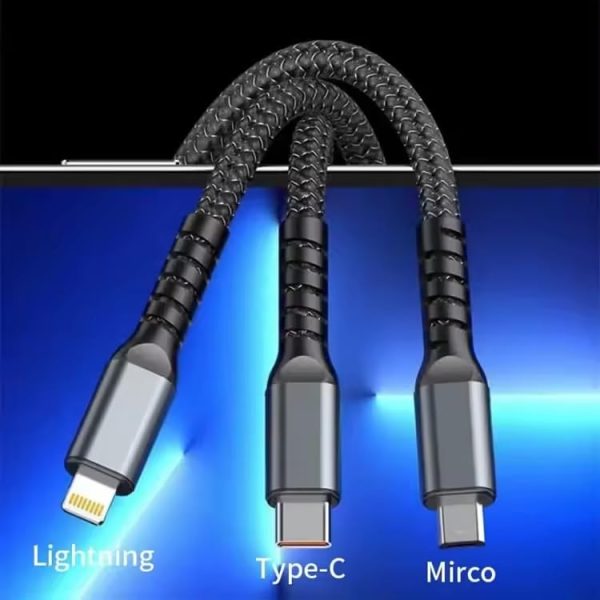 VEROX 100W 3 in 1 charging cable for Type c, Micro USB, Lightning Fast Charging Cable Data Transfer Ideal for SmartPhone, Tablet, Laptop or Any Compatible Devices- Black - Image 7