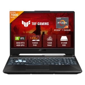 ASUS TUF Gaming A15, AMD Ryzen 7 7435HS Gaming Laptop(NVIDIA RTX 3050-4GB/60W TGP/16GB RAM/512GB SSD/FHD/15.6"/144Hz/RGB KB/48WHr/Windows 11//Graphite Black/2.30 Kg) FA506NCR-HN054W