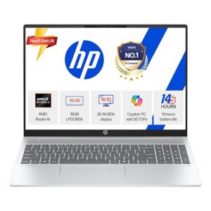 HP Smartchoice OmniBook 5 (Previously Pavilion) 50 Tops, AMD Ryzen AI 5 340 (16GB LPDDR5X, 512GB SSD) WUXGA 2K, 16''/40.6cm, Win11, Office24, Silver, 1.79kg, ag1037au, Next Gen AI Copilot+ Laptop