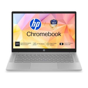 HP Chromebook 14, MediaTek Kompanio 540 (4GB LPDDR5, 128GB UFS) HD, Anti-Glare, Micro-Edge, 14''/35.6cm, ChromeOS, 100 GB Google One(1yr), Modern Gray,1.35kg, nm0004MU, HD Camera w/Shutter Laptop