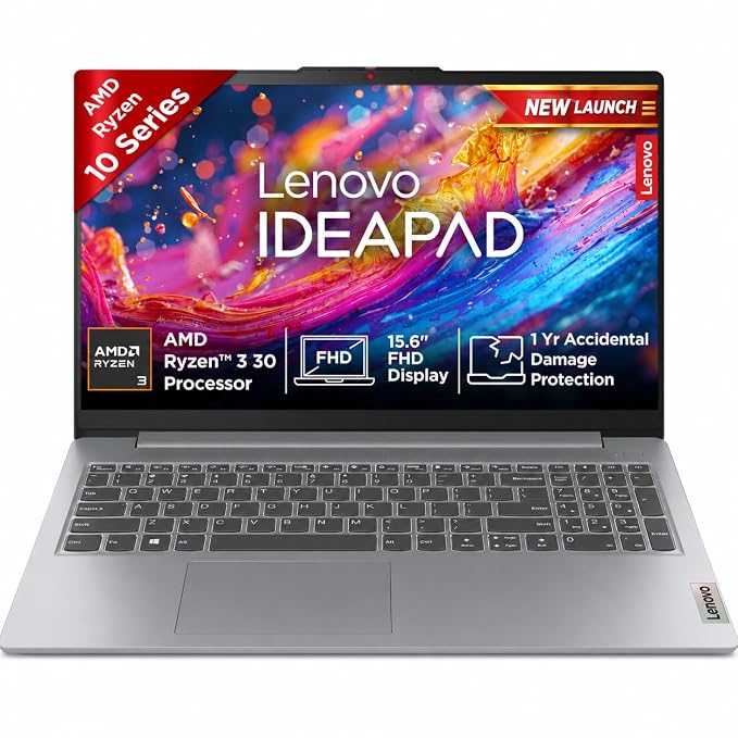Lenovo IdeaPad Slim 3 Ryzen 3 30 15.6" (39.6cm) FHD Thin and Light Laptop (8GB RAM/512GB SSD/AMD Radeon 610M Graphics/Windows 11/Office 2024/Grey/1.6Kg), 82XQ01VYIN