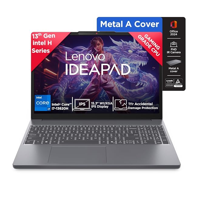 Lenovo IdeaPad Slim 3 13th Gen Core i7-13620H 15.3" (38.8cm) WUXGA IPS Laptop (16GB RAM/512GB SSD/Win 11/Office 2024/Backlit/1Yr ADP Free/Top Metal Cover & IR Camera/Grey/1.6Kg),83K1011BIN
