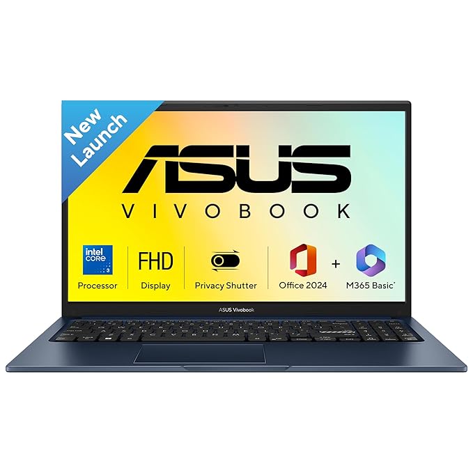 ASUS Vivobook 15 (2026),Intel Core 3 100U (i3-14th Gen),Intel iGPU, 8GB/512GB, FHD, 15.6"(39.6 cm),Windows 11,M365 Basic(1 Year)* Office 2024,Quiet Blue,1.7 Kg, X1504VAP-BQ1322WS,Thin & Light Laptop