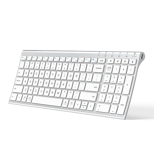 iClever Bluetooth Keyboard BK10, Multi-Device Rechargeable Wireless Keyboard with Number Pad, Ergonomic Design, Ultra-Thin, Minimalist Design Keyboard for Windows iPad iPhone Tablet, Sliver
