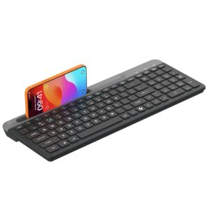 LAPCARE Readmii 2.4GHz Wireless & Bluetooth 5.1 Rechargeable Keyboard with AI Assistant Key, Type-C Charging, Multi-Device Connection (2 Devices), Full Size with Numpad, 10m Range (Black & Grey)