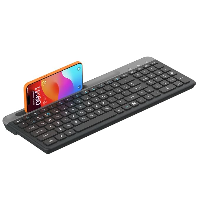 LAPCARE Readmii 2.4GHz Wireless & Bluetooth 5.1 Rechargeable Keyboard with AI Assistant Key, Type-C Charging, Multi-Device Connection (2 Devices), Full Size with Numpad, 10m Range (Black & Grey)