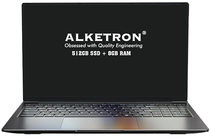 ALKETRON -15.6 Inch Full HD(2026 Model) Office/Business Laptop - AMD Processor with Built-in Graphics + 512GB SSD + 8GB RAM - Windows11 Pro & MS Office - 1Yr + 3Yr Warranty(Standard Plus Edition)