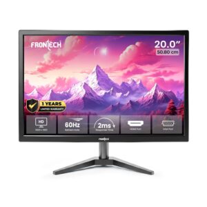 FRONTECH 20-inch (50.8 cm), LED, HD 1600x900, 60Hz, Black, Wall Mountable Slim & Stylish Design, 16.7M Colors, HDMI & VGA Ports, Built-in Power Supply Monitor, 1 Year Warranty (MON-0054)
