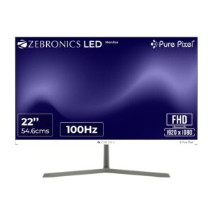 Zebronics Full HD LED Monitor, 21.5 Anti-Glare Screen, 100Hz Refresh Rate, Ultra Slim, Bezel-Less Display, 250nits Brightness, HDMI & VGA, Wall Mountable (A122)